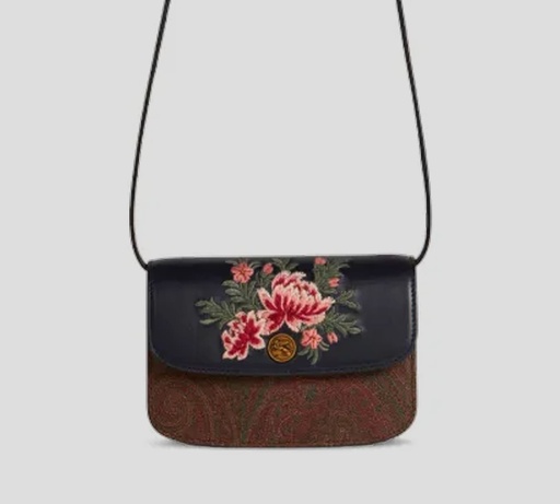[WP1C0002-AA048-B0065] Etro - CARTERA PEQUEÑA Y LARGA CON FLORES BORDADAS