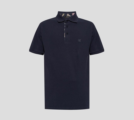 Etro - POLO BÁSICA AZUL MARINO CON ESTAMPADO SUTIL EN BOTONERA Y CUELLO
