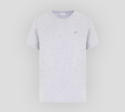 Etro - FRANELA BÁSICA CUELLO REDONDO GRIS CON LOGO BORDADO SOBRE EL PECHO