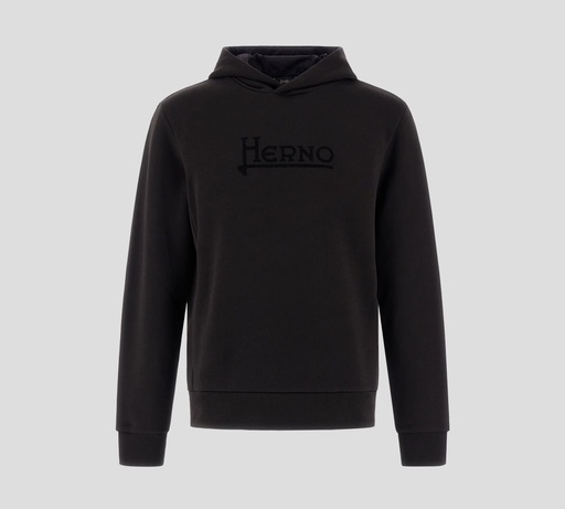 Herno - HOODIE BÁSICO UNICOLOR CON LOGO FRONTAL EN TERCIPELO