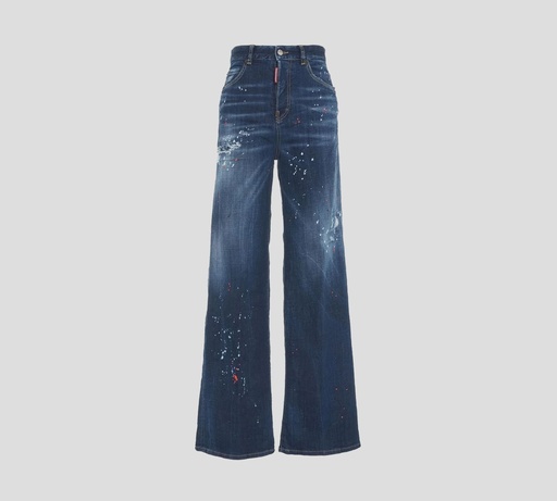 Dsquared2 - BLUE JEAN ANCHO CORTE ALTO CON SALPICADO DE PINTURA