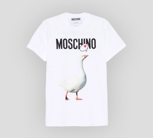 Moschino - FRANELA CUELLO REDONDO CON ESTAMPADO DE GANZO Y LOGO BORDADO