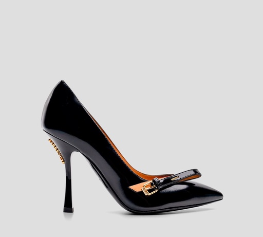 Moschino - STILLETOS CON ADORNO DE LAZO Y PLACA METÁLICA DE LOGO DORADO