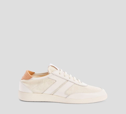 Giuseppe Zanotti - ZAPATOS EN LONA Y CUERO OFF WHITE CON DETALLE CAMEL
