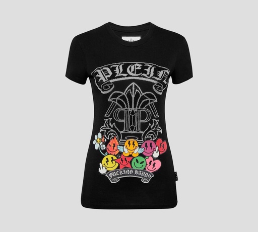 Philipp Plein - FRANELA CUELLO REDONDO CON EMOJIS Y LOGO EN PEDRERÍA