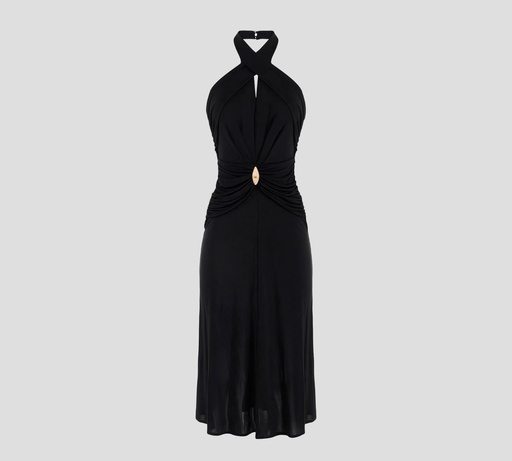 [AB71952E2-110] Elisabetta Franchi - VESTIDO DE PUNTO LIGERO CON ESCOTE CRUZADO Y DRAPEADO EN LA CINTURA