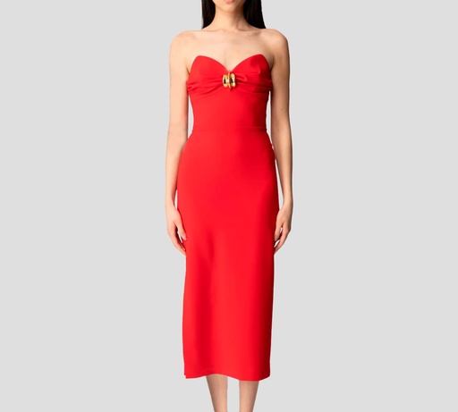 [AB76951E2-CG5] Elisabetta Franchi - VESTIDO ROJO CON BROCHE EN EL PECHO