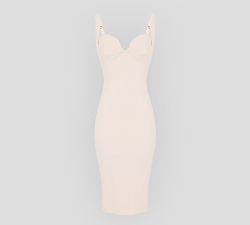 [AB85052E2-193] Elisabetta Franchi - VESTIDO DE DOBLE CREPÉ ELÁSTICO CON FESTÓN BORDADO