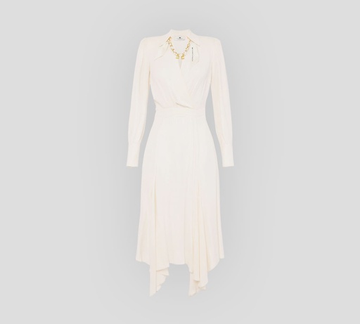 [AB86352E2-193] Elisabetta Franchi - VESTIDO MANGA LARGA SUELTO CON PAÑUELO Y CADENA