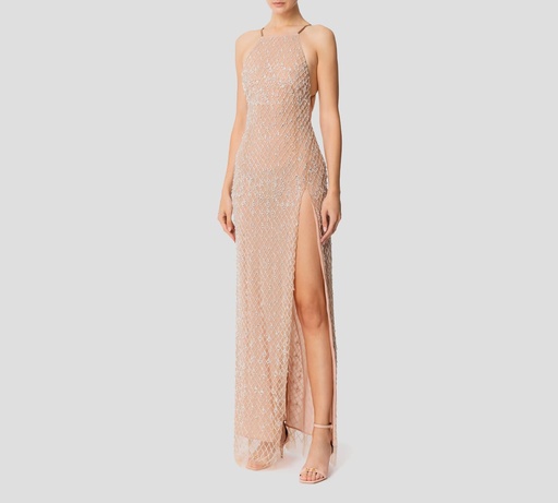 [ABR1051E2-D98] Elisabetta Franchi - VESTIDO CON CRISTALES Y ABERTURA EN PIERNA