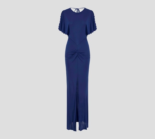 [ABR3052E2-DC8] Elisabetta Franchi - VESTIDO DE GALA EN FESTÓN CON DRAPEADO Y ABERTURA FRONTAL