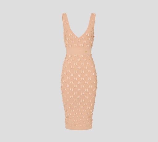 [AM79S52E2-CG2] Elisabetta Franchi - VESTIDO MIDI EN VISCOSA DE PUNTO ELÁSTICO CON LAZOS