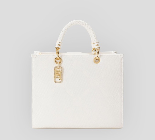 [BS12A51E2-360] Elisabetta Franchi - CARTERA EN TEJIDO JACQUARD CON DIJES DE LOGO