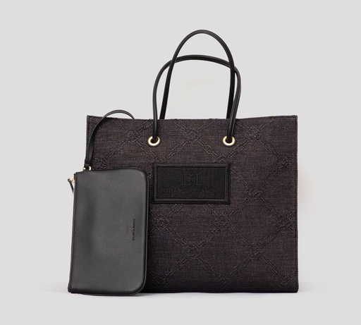 [BS82A52E2-110] Elisabetta Franchi - CARTERA CUADRADA TEXTURIZADA CON PATRÓN BORDADO