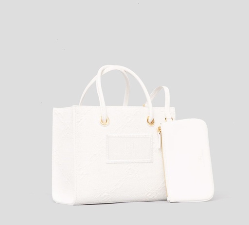 [BS83A52E2-360] Elisabetta Franchi - CARTERA CUADRADA PEQUEÑA TEXTURIZADA CON PATRÓN BORDADO