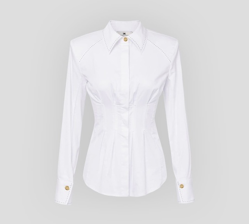 [CA05151E2-100] Elisabetta Franchi - CAMISA BLANCA DE RASO EFECTO CORSÉ CON HOMBRERAS