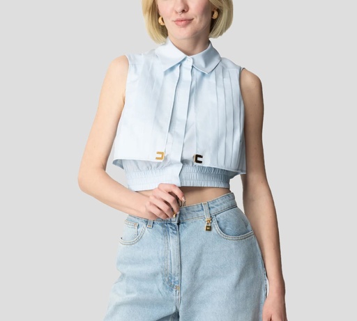 Elisabetta Franchi - CROP TOP DE POPELINA CON CAPA PLISADA