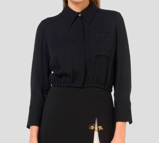 Elisabetta Franchi - BLUSA CORTA MANGA LARGA CON LOGO BORDADO