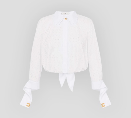 Elisabetta Franchi - BLUSA CORTA MANGA LARGA CON BRILLANTES Y NUDO