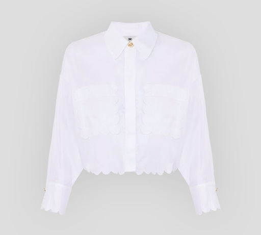 [CA09752E2-100] Elisabetta Franchi - BLUSA MANGA LARGA CORTA CON ACABADOS EN ONDA