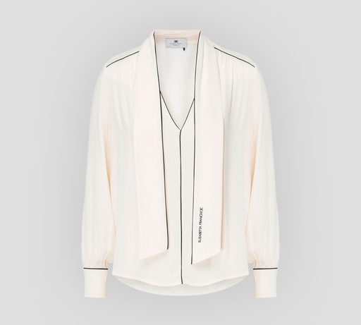 Elisabetta Franchi - BLUSA CON CUELLO EN "V", BUFANDA Y BORDES EN CONTRASTE