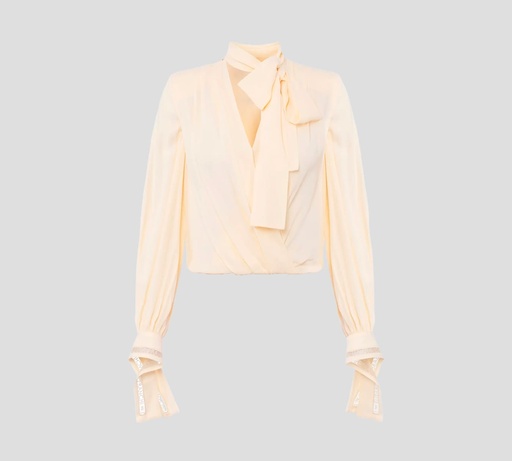 Elisabetta Franchi - BLUSA CON ESCOTE SOBREPUESTO, BUFANDA Y BORDADO EN PUÑOS
