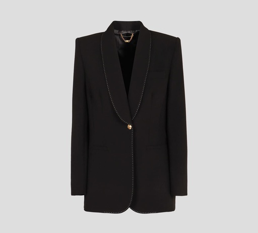 [GI09051E2-110] Elisabetta Franchi - BLAZER NEGRO CON COSTURA BLANCA EN SOLAPA