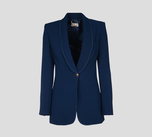 [GI09051E2-DC8] Elisabetta Franchi - BLAZER AZUL CON COSTURA BLANCA EN SOLAPA