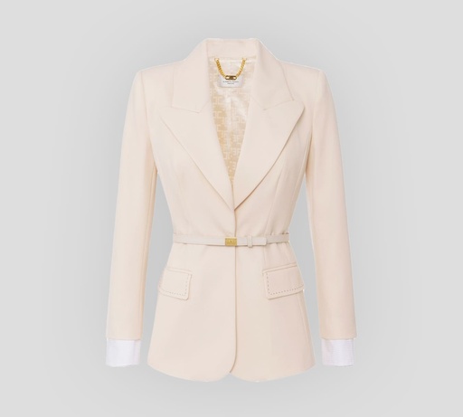 Elisabetta Franchi - BLAZER DE LANA FRÍA CON COSTURAS EN CONTRASTE Y CINTURÓN