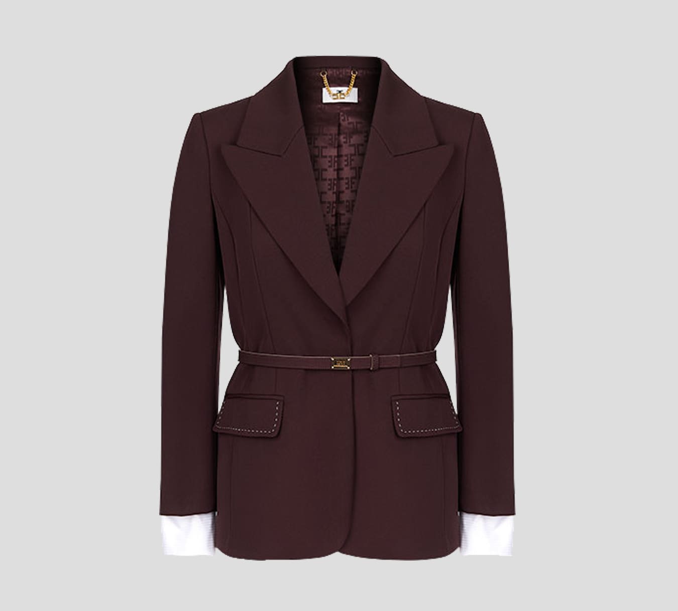 Elisabetta Franchi - BLAZER MARRON CON CONSTURA BLANCA EN LOS BOLSILLOS
