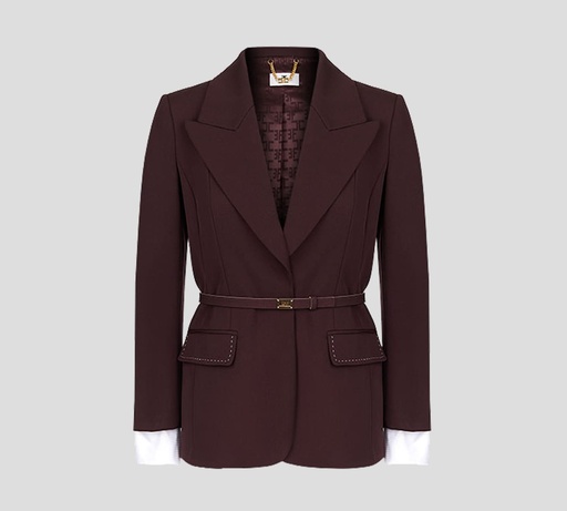 Elisabetta Franchi - BLAZER DE LANA FRÍA CON COSTURAS EN CONTRASTE Y CINTURÓN