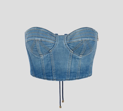 [JT01D51E2-104] Elisabetta Franchi -TOP BUSTIER DE DENIM STRAPLESS