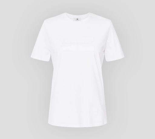 [MA00251E2-270] Elisabetta Franchi - FRANELA BLANCA CON LOGO EN PEDRERIA