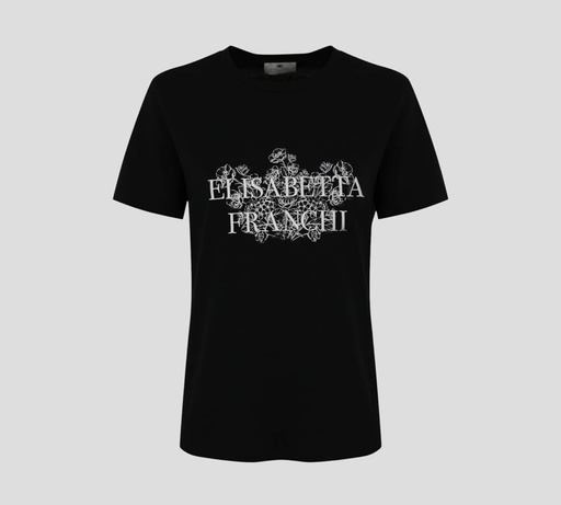 [MA00351E2-110] Elisabetta Franchi - FRANELA NEGRA CON FLORES BLANCAS