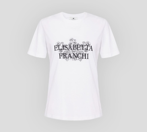 Elisabetta Franchi - FRANELA CUELLO REDONDO CON FLORES Y LOGO BORDADO