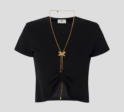 [MA00651E2-110] Elisabetta Franchi - CROP TOP CON CADENA INCLUIDA Y FRUNCIDO FRONTAL