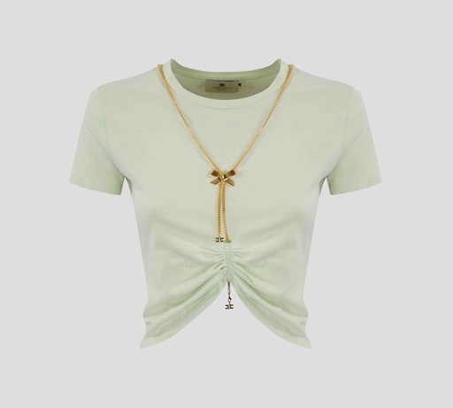 [MA00651E2-124] Elisabetta Franchi - CROP TOP CON CADENA INCLUIDA Y FRUNCIDO FRONTAL