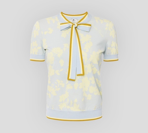 Elisabetta Franchi - BLUSA JACQUARD CON LAZO DE BUFANDA Y ESTAMPADO FLORAL