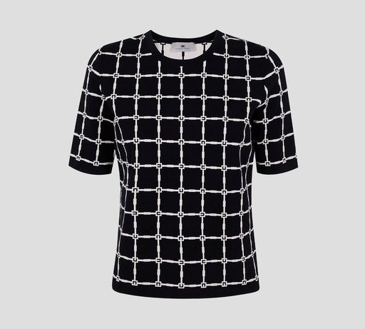 Elisabetta Franchi - BLUSA JACQUARD MANGA CORTA CON PATRÓN DE LOGO
