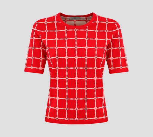 [MK61B51E2-DP7] Elisabetta Franchi - BLUSA ROJA CON PATRON DE LOGO BLANCO