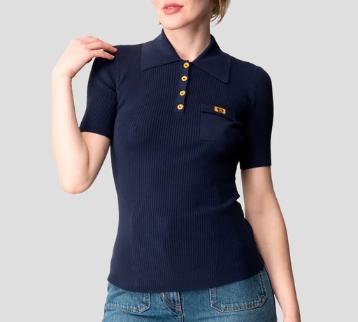 Elisabetta Franchi - POLO MICROACANALADA CON BOLSILLO EN EL PECHO