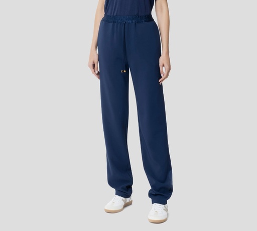 Elisabetta Franchi - PANTALON DE CREPÉ CON CINTURA ELÁSTICA Y TIRAS DE SATÉN