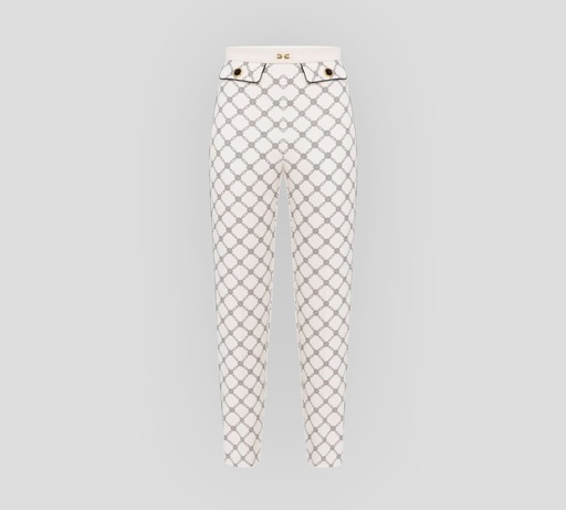 Elisabetta Franchi - PANTALÓN DE CREPÉ CON PATRÓN DE LOGO ROMBOIDE Y DOBLE BOLSILLO FRONTAL