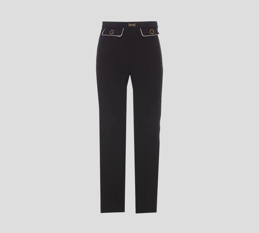Elisabetta Franchi - PANTALÓN DE CREPÉ CON BORDES CONTRASTANTES Y DOBLE BOLSILLO FRONTAL