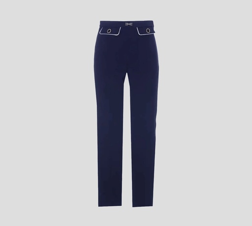 Elisabetta Franchi - PANTALÓN DE CREPÉ CON BORDES CONTRASTANTES Y DOBLE BOLSILLO FRONTAL