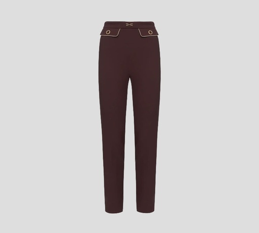 Elisabetta Franchi - PANTALÓN DE CREPÉ CON BORDES CONTRASTANTES Y DOBLE BOLSILLO FRONTAL