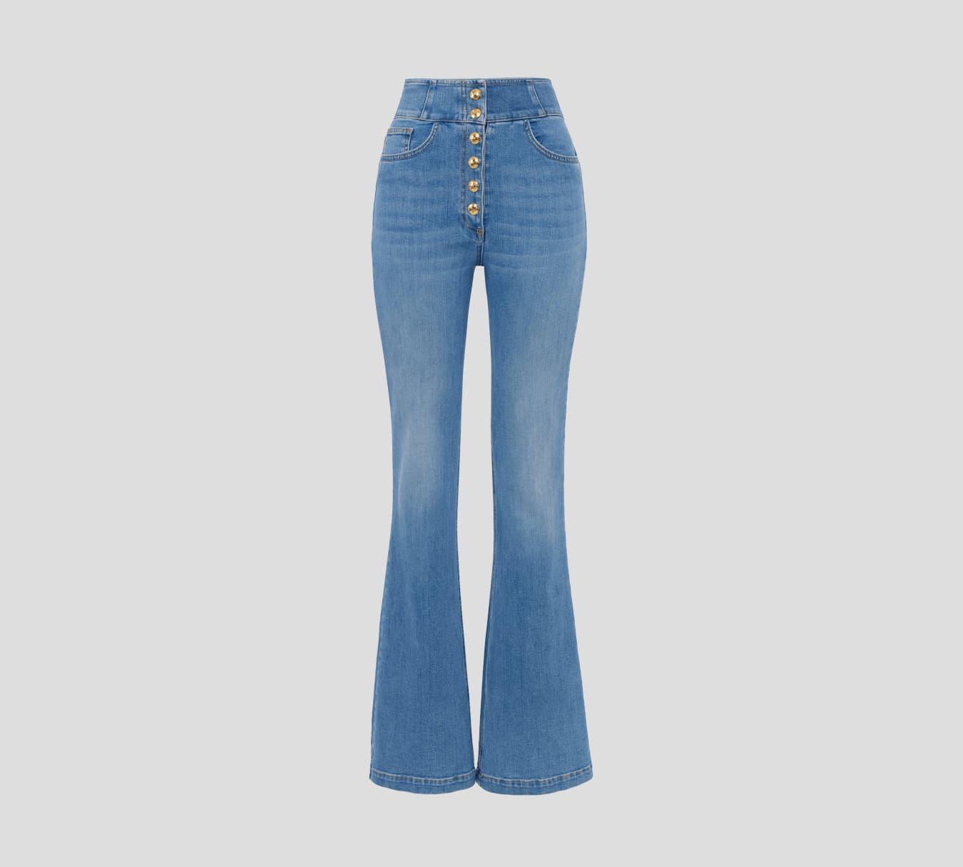 Elisabetta Franchi - BLUE JEAN CORTE ALTO DE BOTA ACAMPANADA CON BOTONERA AL FRENTE