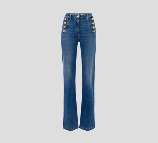 [PJ83D51E2-139] Elisabetta Franchi - BLUE JEAN CORTE RECTO CON BOTONES A LOS LATERALES