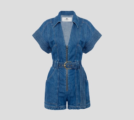 [TJ36I51E2-104] Elisabetta Franchi - RUMPER EN DENIM CON CINTURÓN