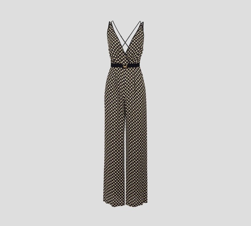 [TU03551E2-DJ5] Elisabetta Franchi - JUMPSUIT SIN MANGAS CON ESTAMPADO DE PATRÓN DE LOGO Y CINTURÓN